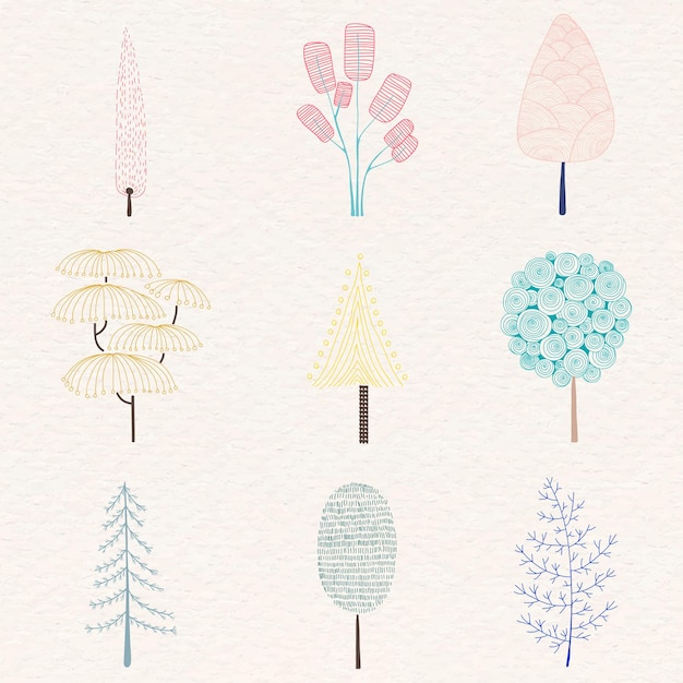 Free vector cute pastel pine tree sticker set