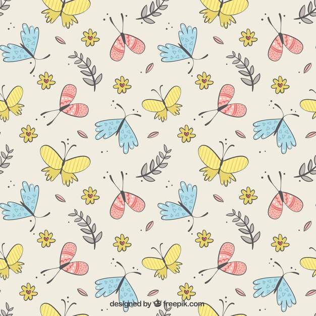 Cute pattern of butterflies and flowers