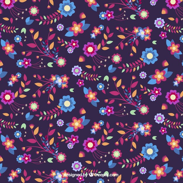 Cute pattern of flowers and colors leaves