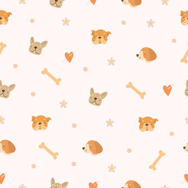 cute pattern with dog faces and bones 