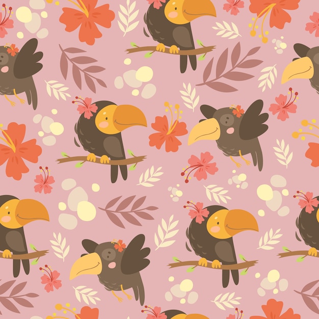 Free Vector cute pattern with parrots and flowers