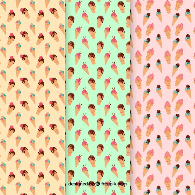 Free Vector cute patterns of ice cream in pastel color