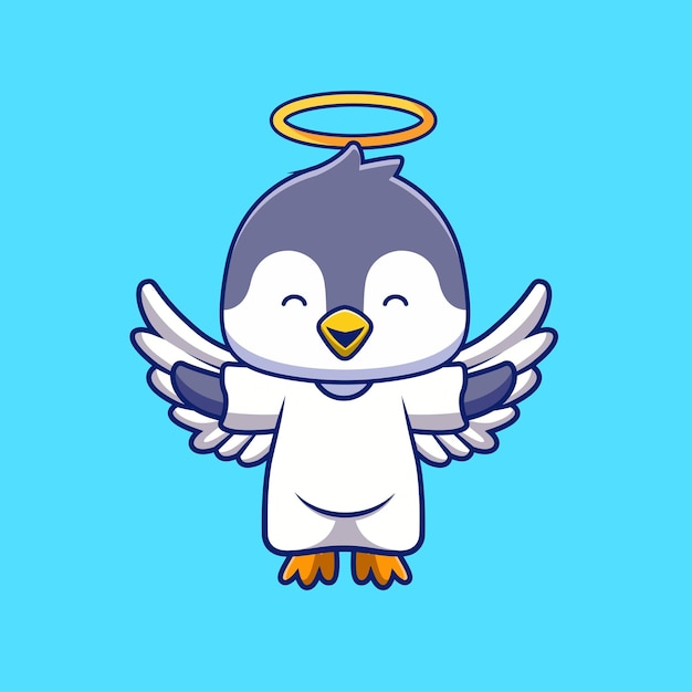 Free Vector cute penguin angel flying cartoon vector icon illustration animal holiday icon concept isolated flat