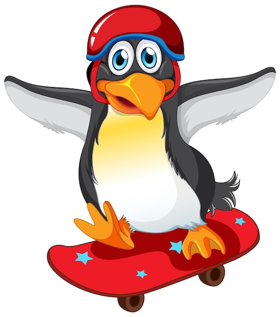 Cute penguin cartoon character skateboarding