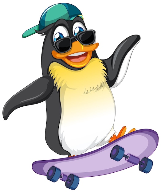 Free Vector cute penguin cartoon character skateboarding