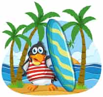 Free vector cute penguin cartoon character on summer holiday