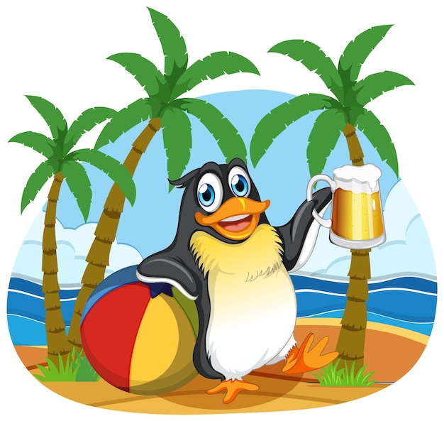 Free Vector cute penguin cartoon character on summer holiday