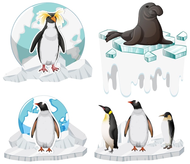 Free vector cute penguin icons set