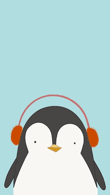 Free Vector cute penguin listening to music mobile phone wallpaper