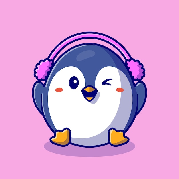 Cute Penguin Wearing Earmuff Cartoon