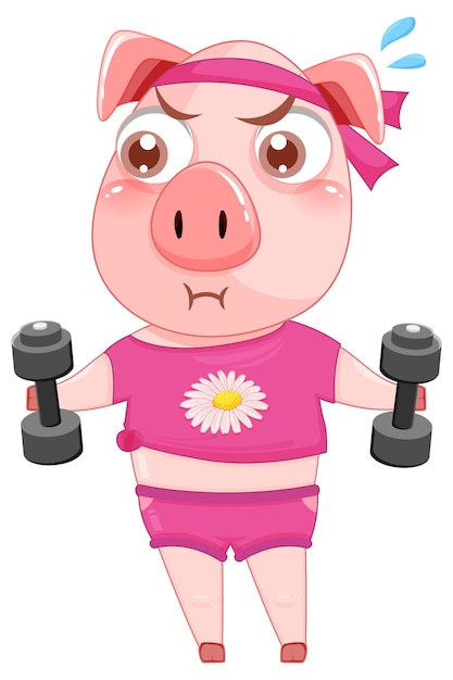 Free Vector cute pig cartoon character working out