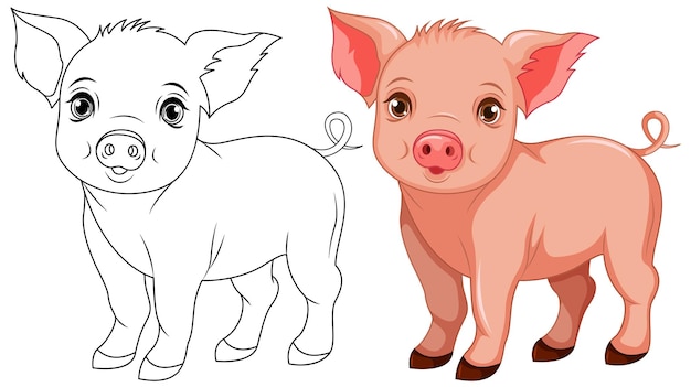 Free Vector cute pig cartoon isolated doodle outline