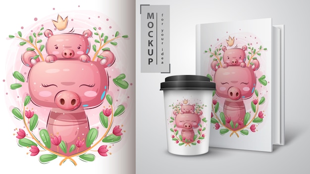 Cute pig - poster and merchandising