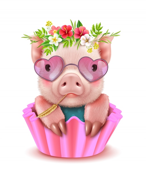 Free Vector cute pig realistic portrait