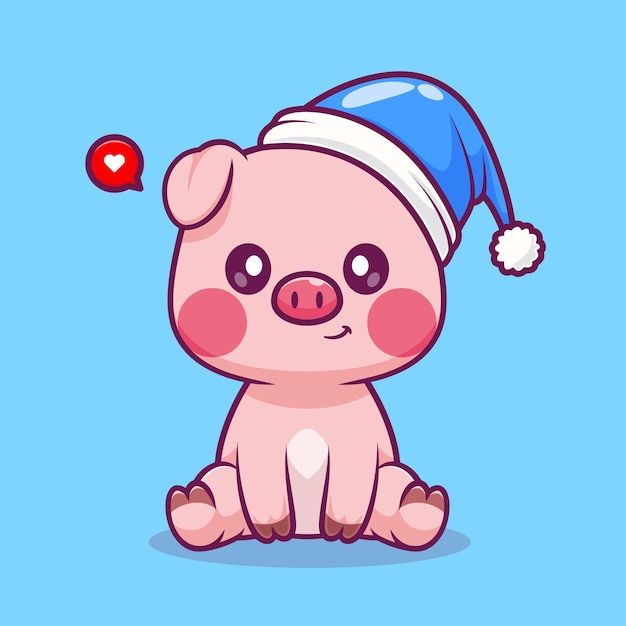 Cute Pig Sitting With Beanie Hat Cartoon Vector Icon Illustration Animal Holiday Icon Isolated Flat