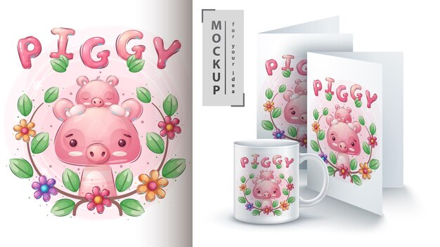 Cute pig with baby merchandising.