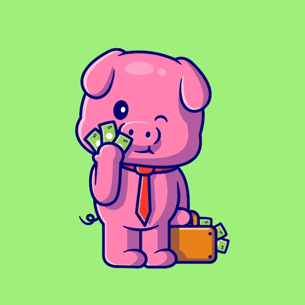 Free Vector cute pig with money cartoon