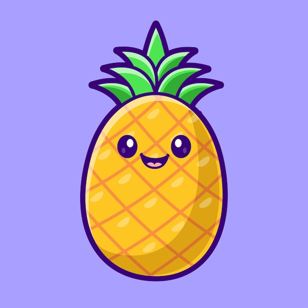 Free Vector cute pineapple fruit cartoon vector icon illustration fruit summer icon isolated flat vector