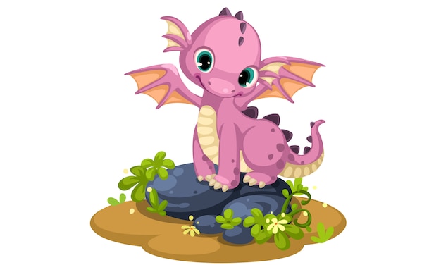 Cute pink baby dragon cartoon