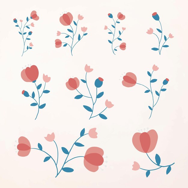 Cute pink flower element vector set feminine style