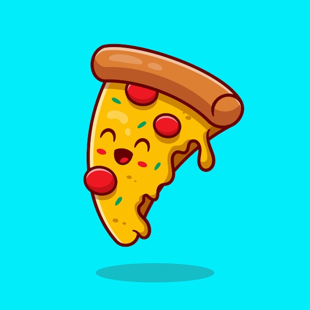 Cute Pizza Cartoon Vector Icon Illustration. Fast Food Icon Concept. Flat Cartoon Style