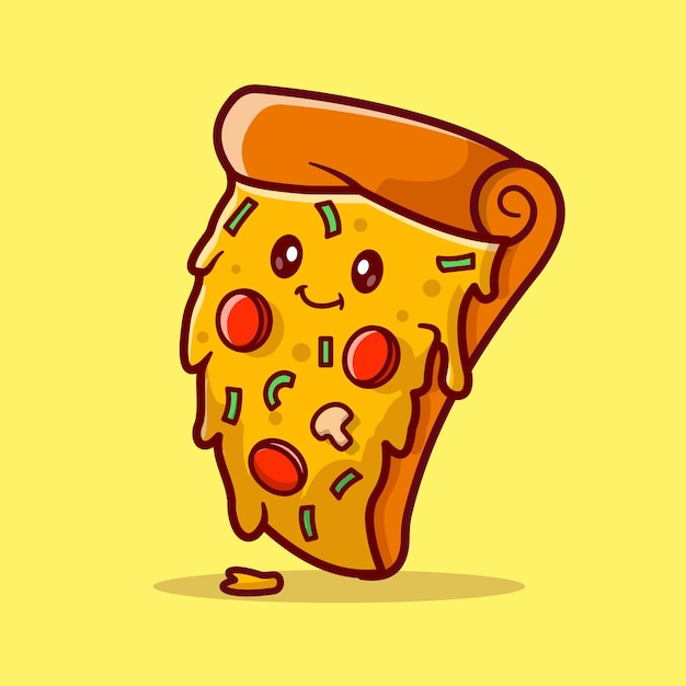 Cute Pizza Food Smiling Cartoon Vector Icon Illustration. Food Object Icon Concept Isolated Premium