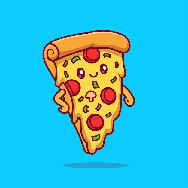 Cute Pizza Slice Cartoon Vector Icon Illustration Food Object Icon Isolated Flat Vector