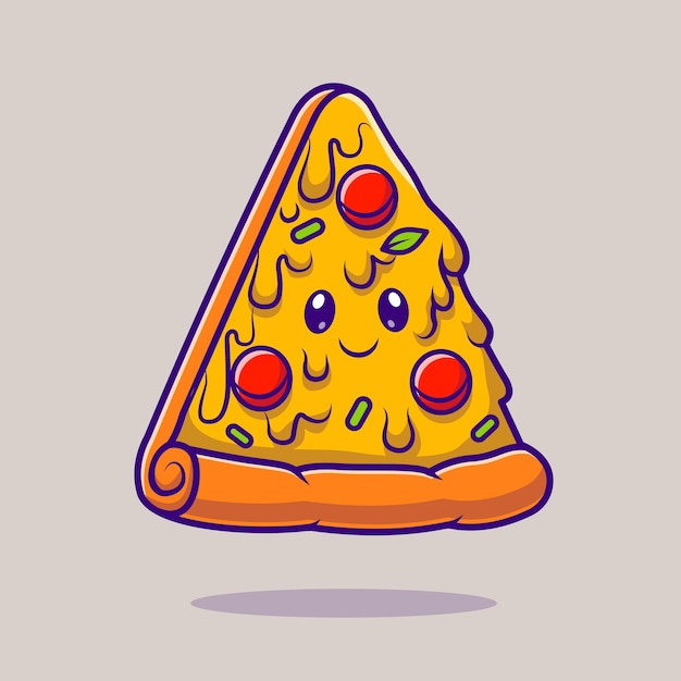 Cute Pizza Slice Melted Cartoon Vector Icon Illustration. Food Object Icon Concept Isolated Premium