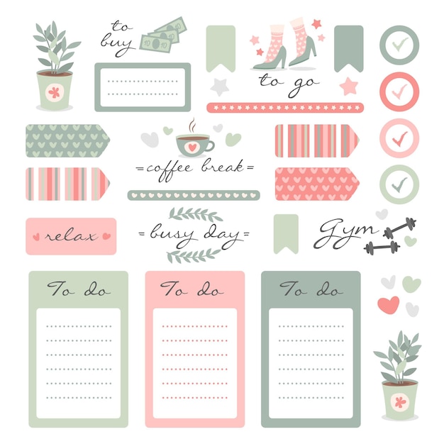 Free Vector cute planner scrapbook elements set