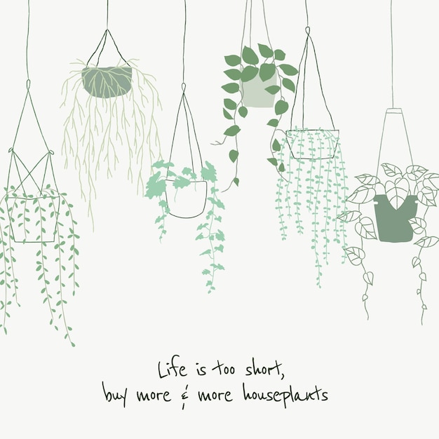 Cute plant lover quote template vector doodle for social media