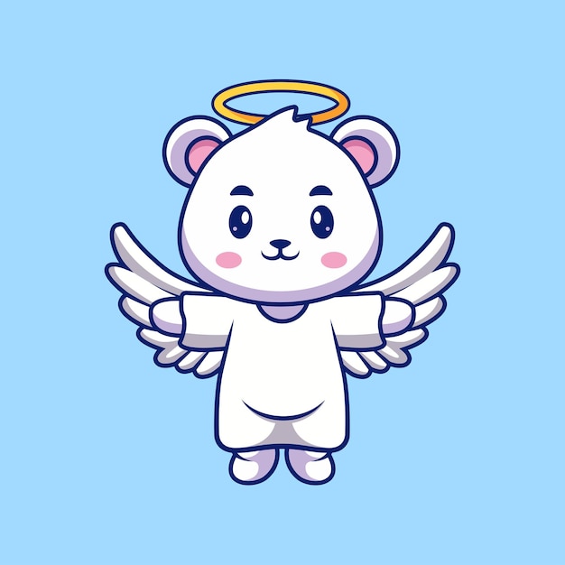 Free vector cute polar bear angel flying cartoon vector icon illustration animal holiday icon concept isolated