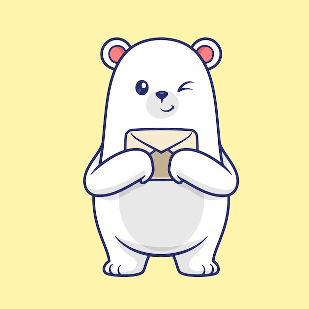 Free Vector cute polar bear holding envelope cartoon vector icon illustration animal holiday isolated flat