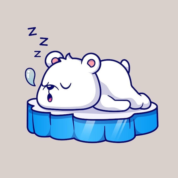 Free vector cute polar bear sleeping on ice cartoon vector icon illustration. animal nature icon isolated flat