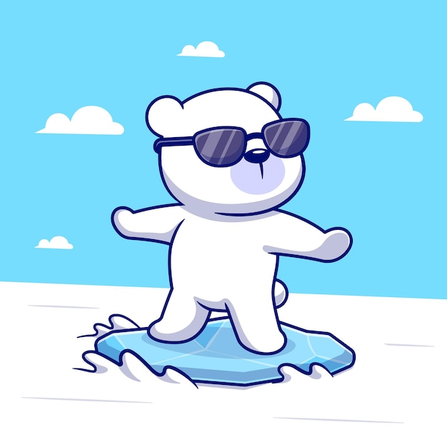 Free Vector cute polar bears surfing cartoon vector icon illustration. animal sport icon concept isolated premium vector. flat cartoon style