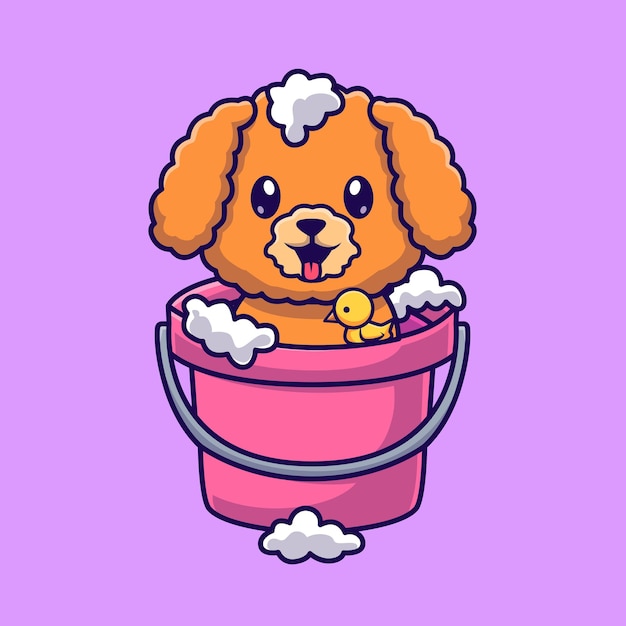 Free Vector cute poodle dog bathing in bucket with bubble cartoon vector icon illustration animal nature icon