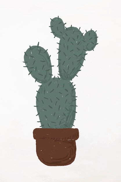 Free Vector cute potted plant element vector opuntia microdasys in hand drawn style