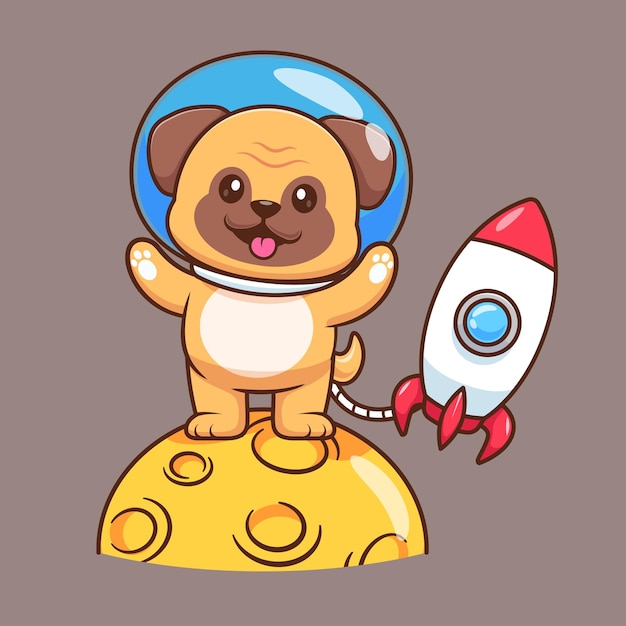 Free Vector cute pug dog astronaut flying with rocket cartoon vector icon illustration animal science isolated