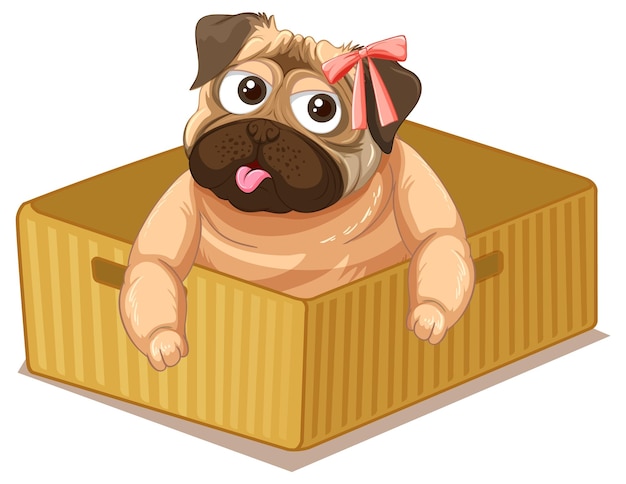 Free vector cute pug dog in a box cartoon