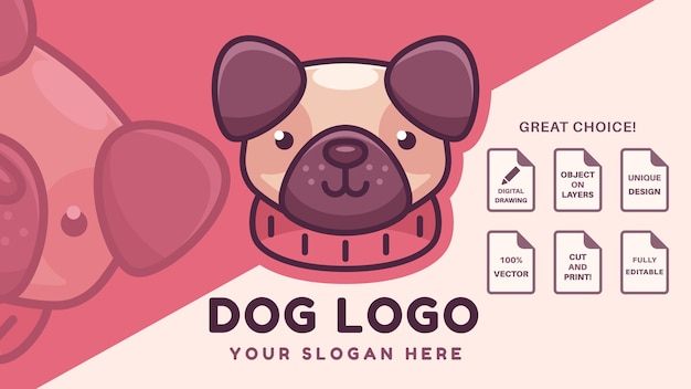 Cute pug dog  brand logo company