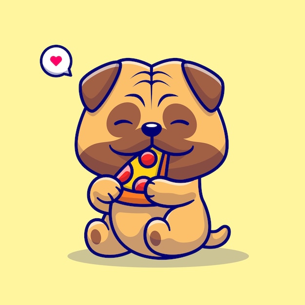 Cute Pug Dog Eating Pizza Cartoon Vector Icon Illustration Animal Food Icon Concept Isolated Flat