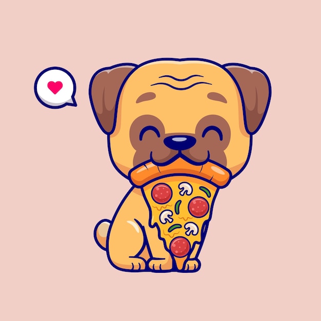 Free Vector cute pug dog eating pizza cartoon vector icon illustration animal food icon concept isolated flat