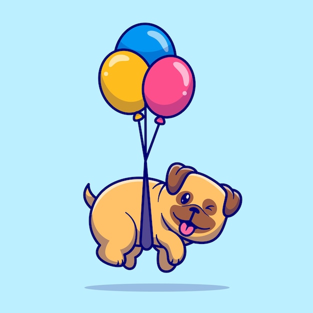 Free Vector cute pug dog floating with balloon cartoon vector icon illustration animal nature flat cartoon