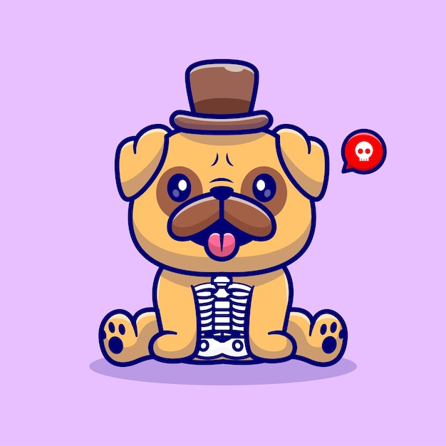 Free Vector cute pug dog skeleton cartoon vector icon illustration. animal holiday icon concept isolated premium