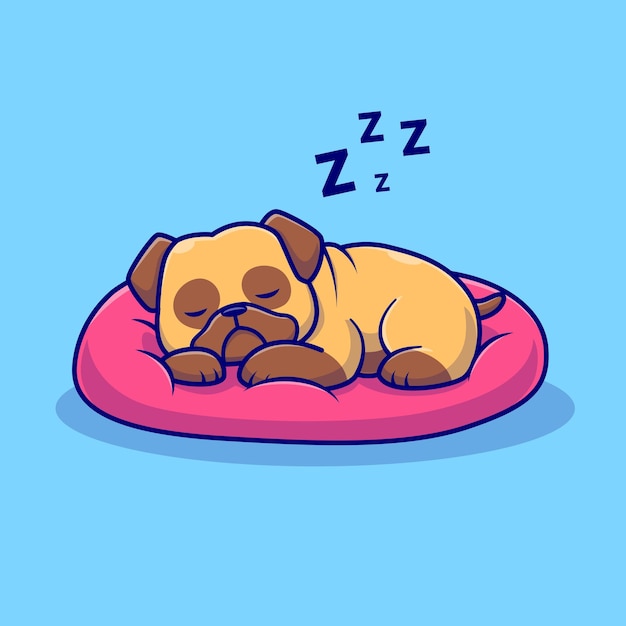 Free Vector cute pug dog sleeping on pillow cartoon vector icon illustration. animal nature icon isolated flat