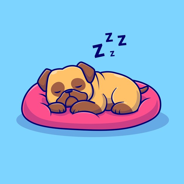 Cute Pug Dog Sleeping On Pillow Cartoon Vector Icon Illustration. Animal Nature Icon Isolated Flat