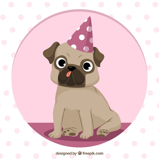 Free vector cute pug with party hat