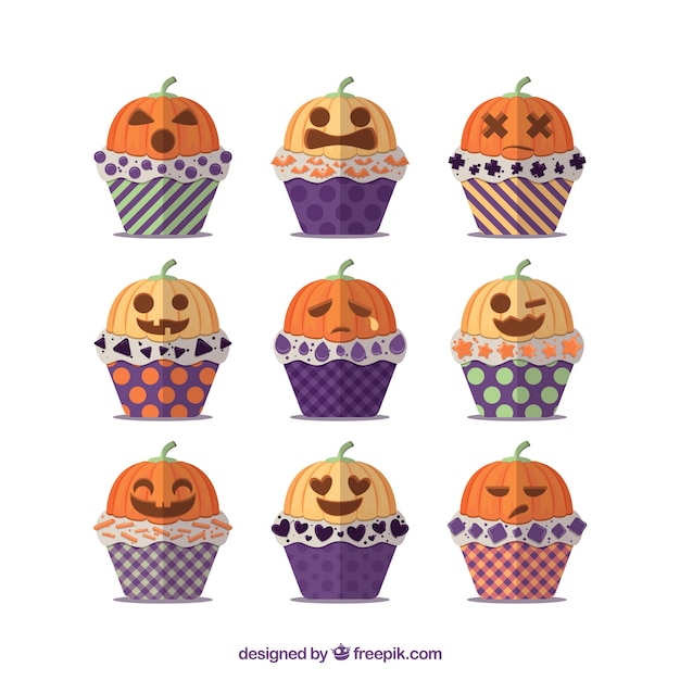 Free Vector cute pumpkin cupcakes