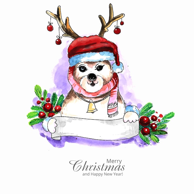 Cute puppy for christmas with watercolor card background