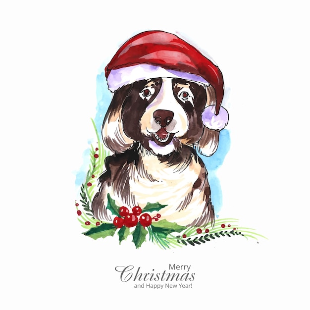 Cute puppy for christmas with watercolor card background