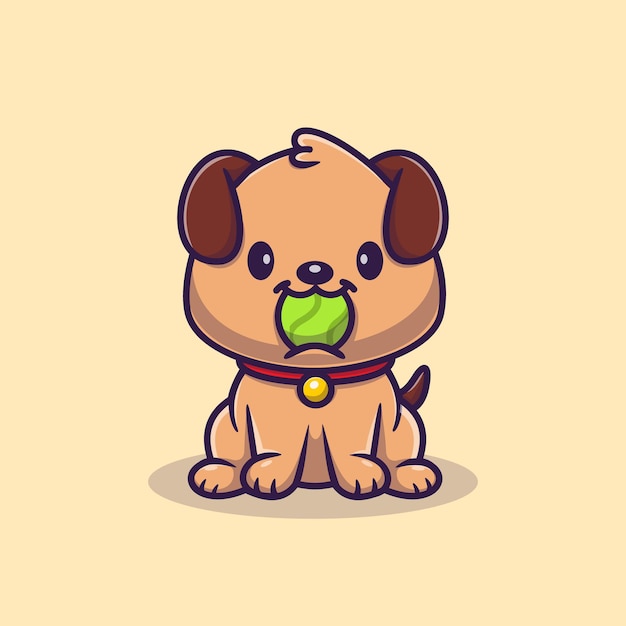 Free vector cute puppy dog bite ball cartoon vector icon illustration. animal sport icon concept isolated premium vector. flat cartoon style